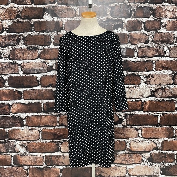 Lands' End Dress Polka Dot Black White Knee Length Size 10 - Picture 2 of 10